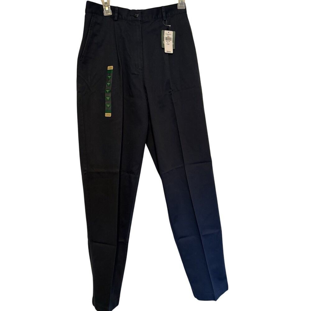 LL Bean Women 10 Medium Tall Original Twill Pants Navy Pleated Front Core Work